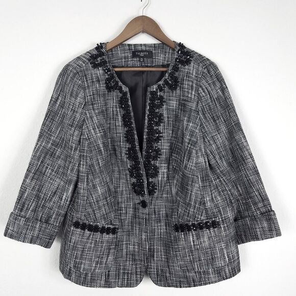 NEW NWOT Talbots Woman Black White Tweed Beaded Blazer Jacket Plus Size 14W - Picture 5 of 7